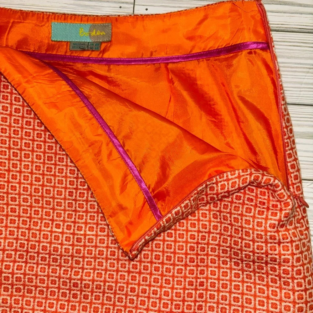 Boden Orange and white wool blend pattern mini skirt size 4R - Picture 2 of 6